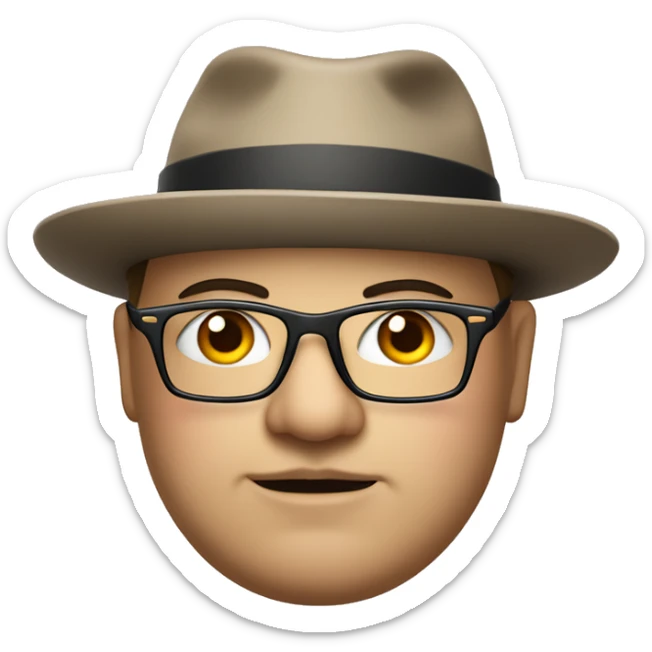 Fat man with a hat and glasses with a shirt with a design of a female hand on hit ￼ sticker