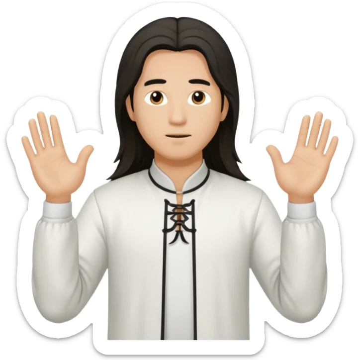 homme au cheveux long qui pratique le qi gong, habits noirs ou blancs sticker