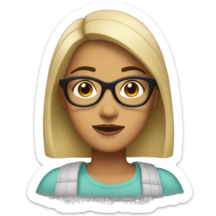 Hispanic woman with short straight black hair to her shoulders and glasses sticker