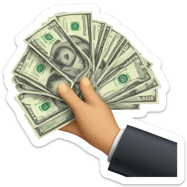 Emoji of a hand handing over 5 pieces of $100 bills fanned out sticker