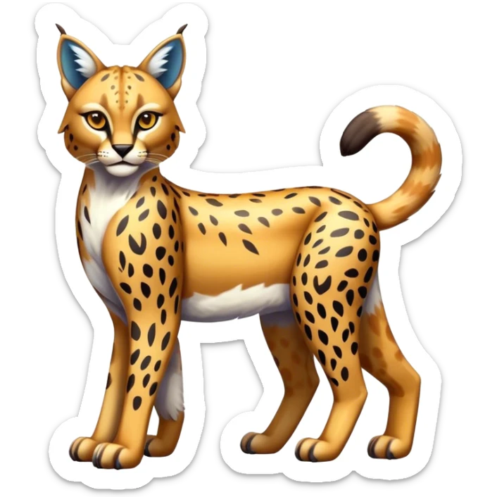 Cute cool shiny colorful bobcat-lynx-cheetah-caracal-animal-hybrid-Fakemon full body with patterns and markings sticker