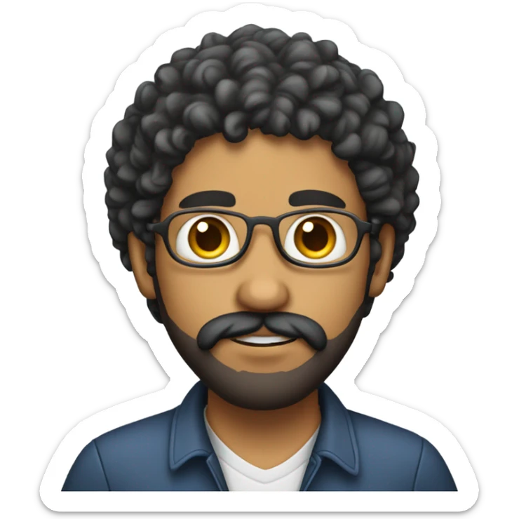 no glasses, Mexican school IT technician with apple laptop and with curly hair and mustache and beard  sticker