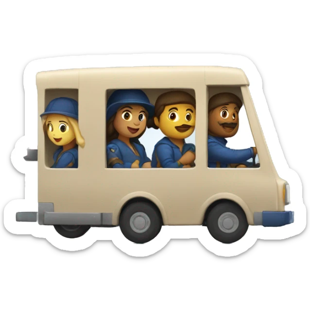musketeers driving mail truck, 1 male & 2 females sticker