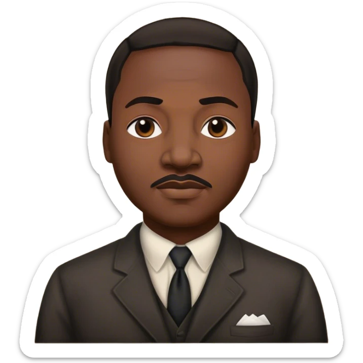 Cinematic Realistic Martin Luther King Jr. Portrait Emoji, depicted as a compassionate determined civil rights leader in period attire with a powerful gaze, rendered with rich textures and inspiring dynamic lighting that captures his historic legacy. sticker