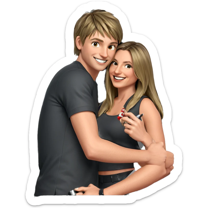 smiling girl and boy with knife sticker