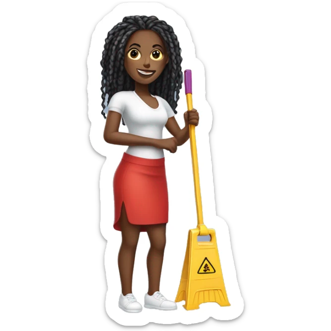 Black woman with red knotless braids holding a mop for a cleaning company nice body  sticker