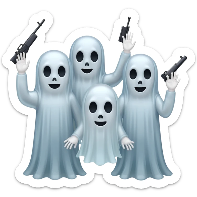 Fantasmas con un fusil y haciendo hola y chao con la manos sticker