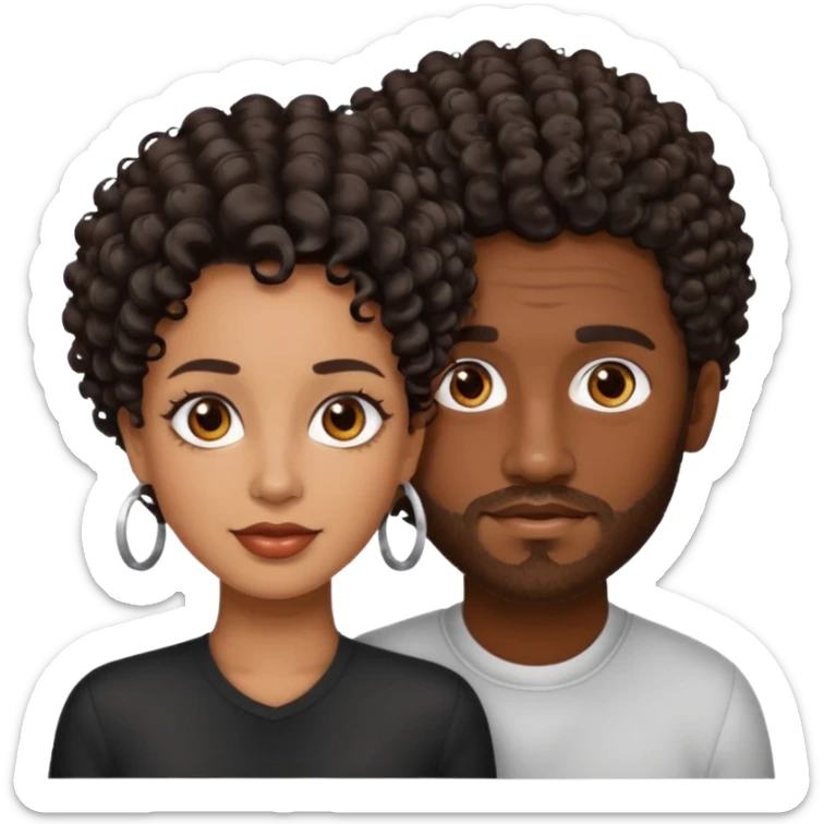 Dark brown skin man with a light beard and a curly   fade haircut with dark brown eyes with a brown skin  Latina woman with dark wavy hair  sticker