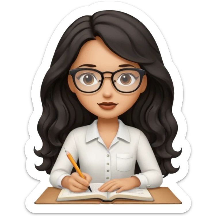 a pretty tan bratz girl with black wavy long hair studying sticker