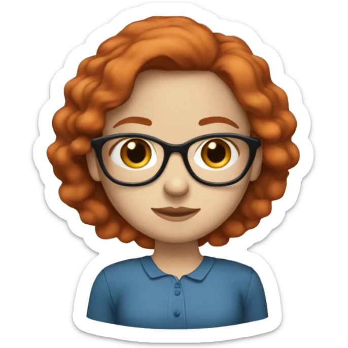 White-girl-with-long-hair-red-head-eyes-blue-wearing-glasses-blouse-formal-blue sticker