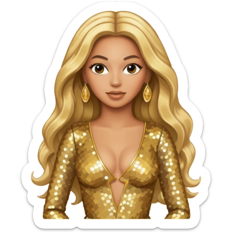 Beyonce from Destiny's Child with long blonde hair, gold outfit sticker