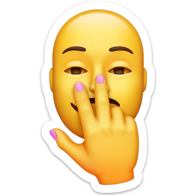 A neon emoji of a hand putting a finger on a mouth to mean silencr sticker
