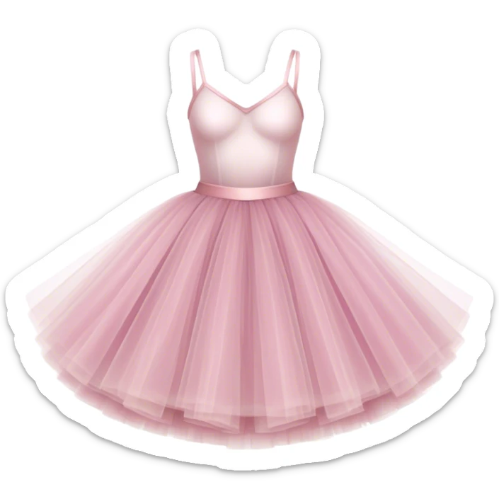 Cinematic Realistic Tutu, layers of fine, soft tulle forming a voluminous and airy skirt, delicate folds catching the light, slightly frayed edges adding authenticity, glowing softly with a warm and ethereal elegance. sticker