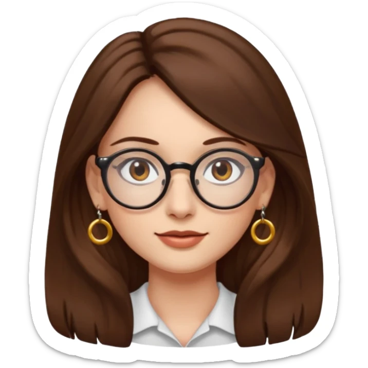 Women brown eye and brown long hair with glasses and circle earing sticker