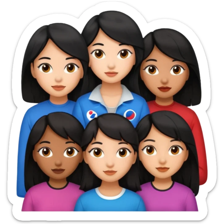Katseye music group 6 members all girl 2 brown girl 1 korean 1 latina 1 girl with black hair sticker