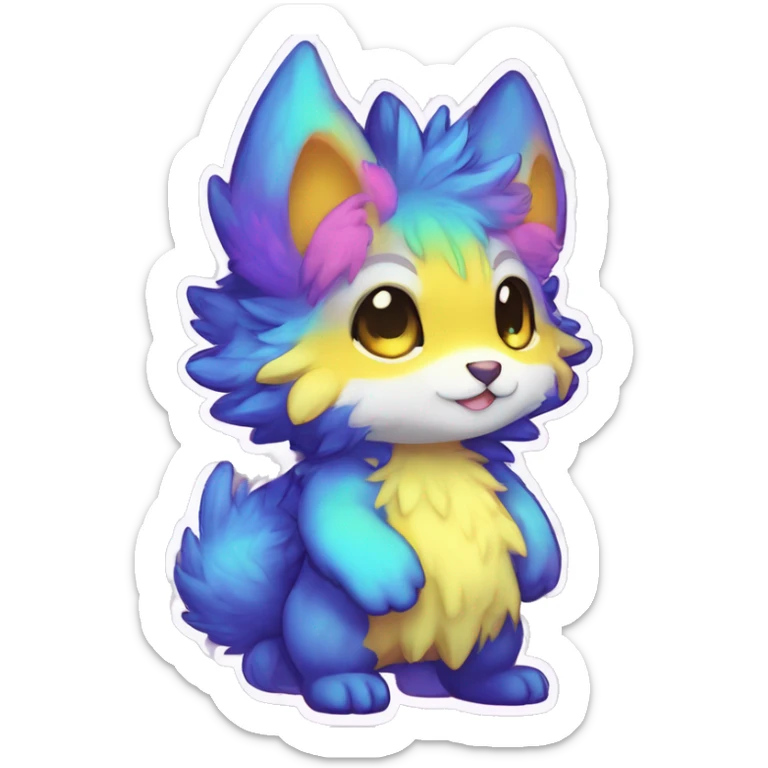 Anthro Fluffy Cool Cute Magical Elemental Shiny Colorful Neon Vibrant Colors Sparkle Kemono-style Chibi Fantasy-Animal-Fakémon-Pokémon-Hybrid Fur Sona Aesthetic Full Body sticker