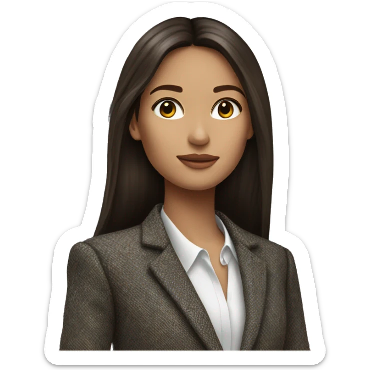 Brunette long straight hair girl in Zara tweed blazer sticker