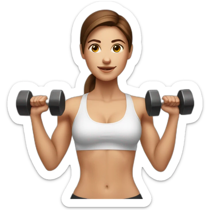White fitness girl with brown hair with dumbbells in their hands sticker
