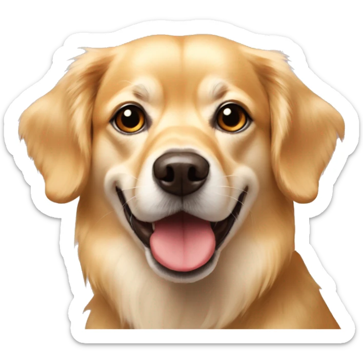 golden dog, something between chihuahua and golden retriever with piked ears and with red nose sticker