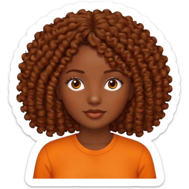 dark skinned woman with curly brown hair and orange shirt sticker
