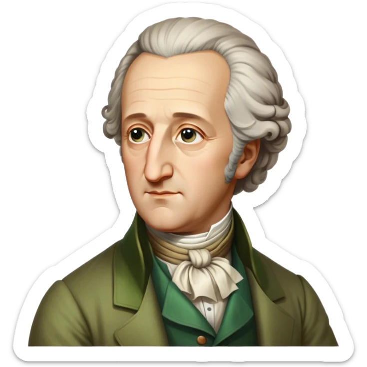 Cinematic Realistic Johann Wolfgang von Goethe Portrait Emoji, depicted as an intellectual literary giant with a thoughtful gaze and refined attire, rendered with detailed textures and warm classical lighting that captures his enduring literary influence. sticker