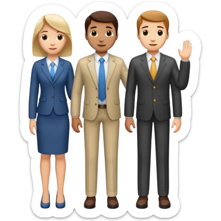 standing and saying goodbye 3 of coworkers to right side, full body view sticker