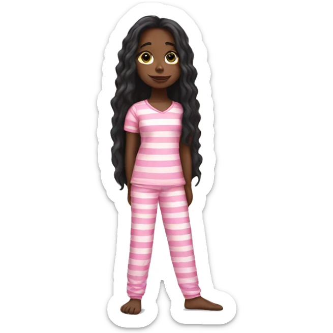 Pretty black girl very long hair in striped pink pajamas  sticker