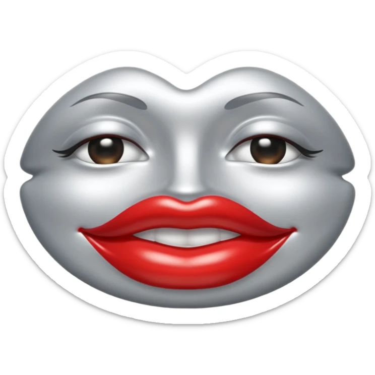 A seductive pair of slightly parted lips emoji made of liquid silver chrome, smooth glossy metallic surface, soft sensual curves, subtle reflections, luxury sexy aesthetic, minimal iOS emoji style, centered composition, clean white background, soft studio lighting, no text sticker