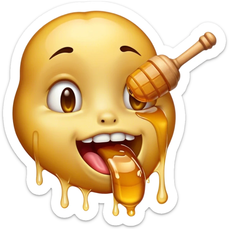 drooling emoji licking honey but the honey is covering its tongue kinda sticker