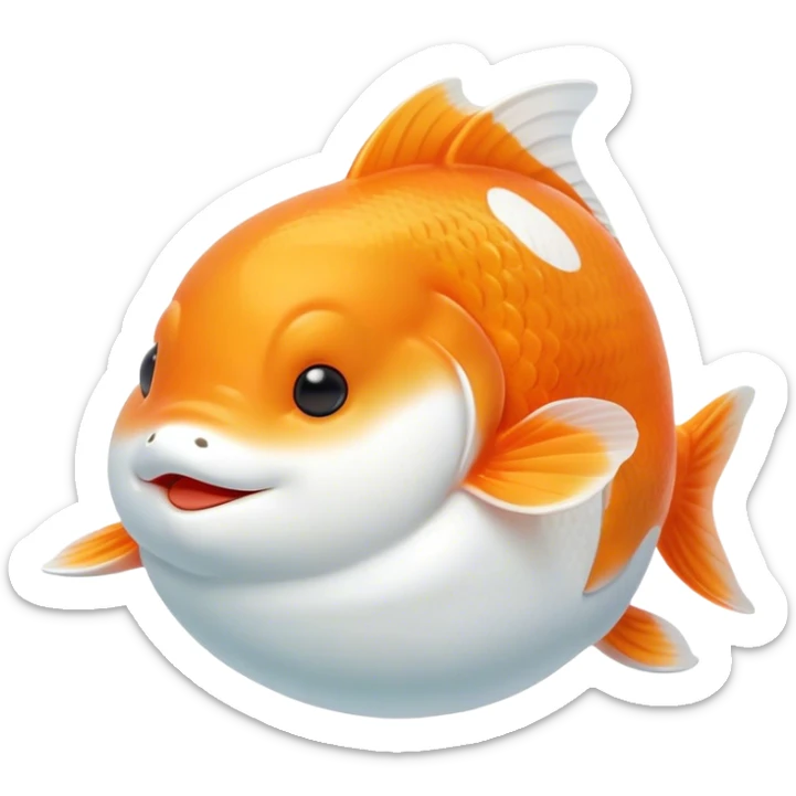 Meme-Worthy Cute Sleeping Orange and White Goldfish Portrait Emoji, Head resting peacefully with a contented smile, showcasing a streamlined, graceful body with a luxuriously soft blend of orange and white, eyes closed in a serene, floating nap, Simplified yet hilariously adorable features, highly detailed, glowing with a soft, drowsy light, high shine, relaxed and utterly lovable, stylized with an air of playful laziness, bright and heartwarming, soft glowing outline, capturing the essence of a comically sleepy goldfish, so meme-worthy it feels like it could instantly become the next viral sensation of adorable slumber! sticker