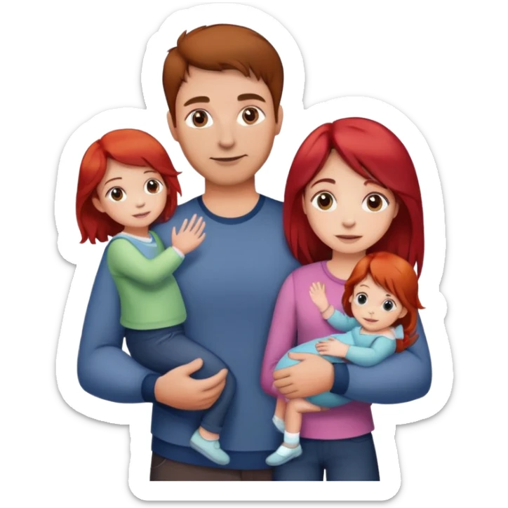 A man with brown hair holding a child, a daughter, and a girl with red hair by the hand sticker
