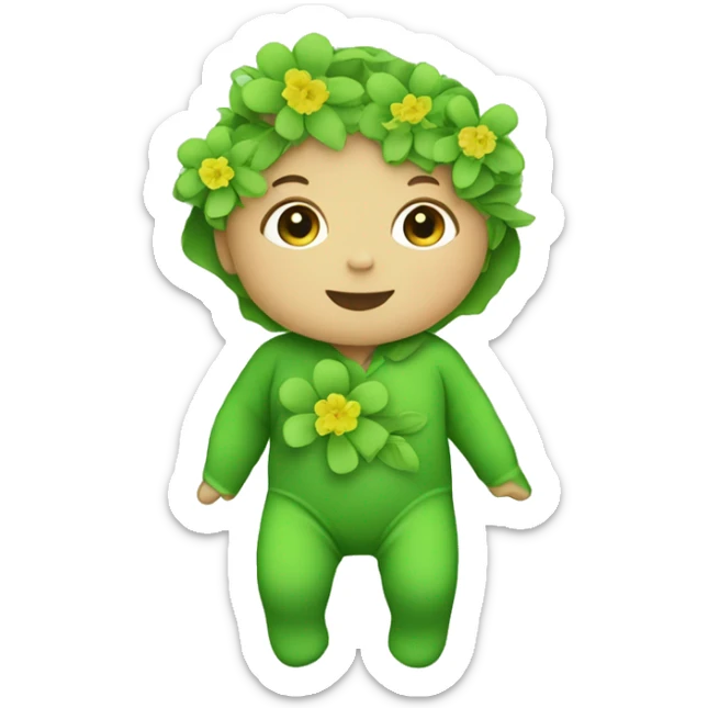 a baby wearing a bodysuit. green flowers, symbolizing ecology and sustainability.  sticker