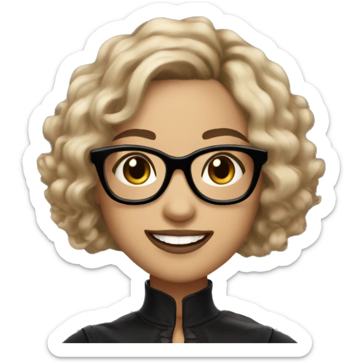 woman with balayage hair and glasses, brown eyes, light skin, big smile and stylish but gothic clothes  sticker