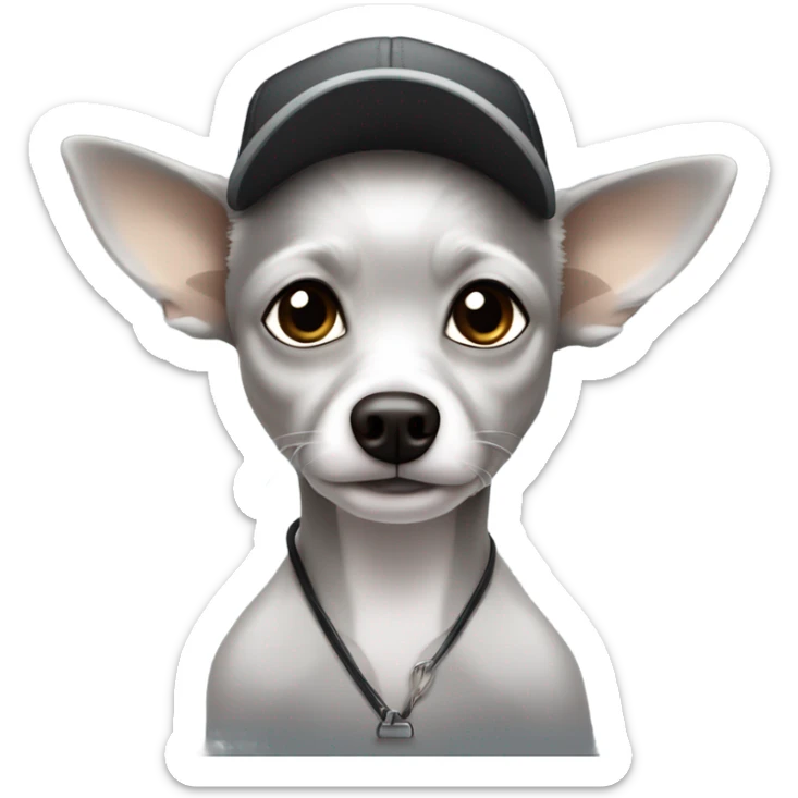 man blue eyes gray hair gray goatee in ball cap holding black longhair chihuahua  sticker