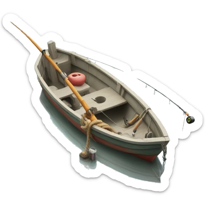 fishing rod hanging out of small fishing boat sticker