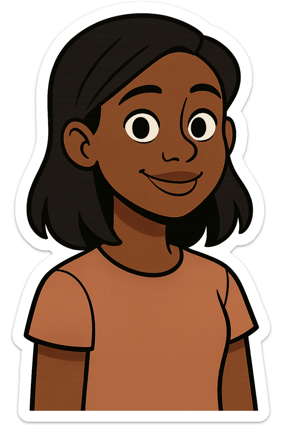 simple portrait of a dark skin girl with black hair, clean and friendly, no background sticker