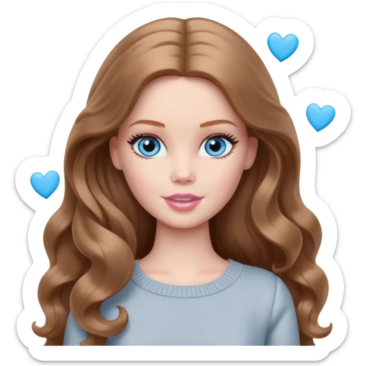 There are grey hearts all around Barbie girl Chestnut long wavy hair and blue eyes is In pale grey clothes sticker