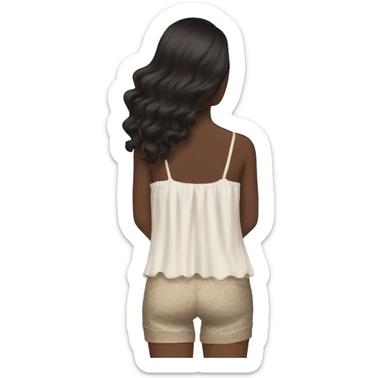 the back side of a brown women, with black hair, wavy long hair,  beach outfit sticker