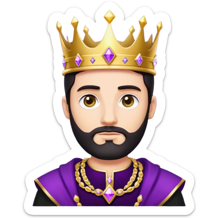 White King, dark hair, short beard, golden crown, black clothes, purple diamonds  sticker