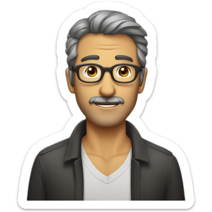 Hombre de cincuenta años pelo corto muy canoso con gafas sin marco y barba corta sticker