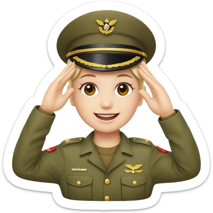 Eine salutierenden Emoji (Hautfarbe: weiß) in Armee Klamotten sticker