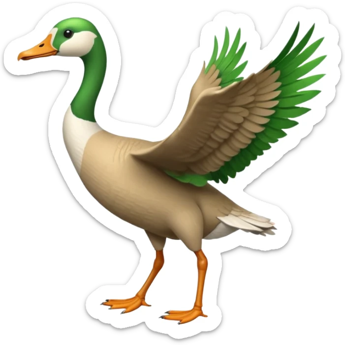 Emoji of a running goose with a very long neck and two legs. Use 🪿 shape but color it bright green (#39C700). The legs should look actively running with motion. The wings must be tightly folded against the body, not flapping or extended. sticker