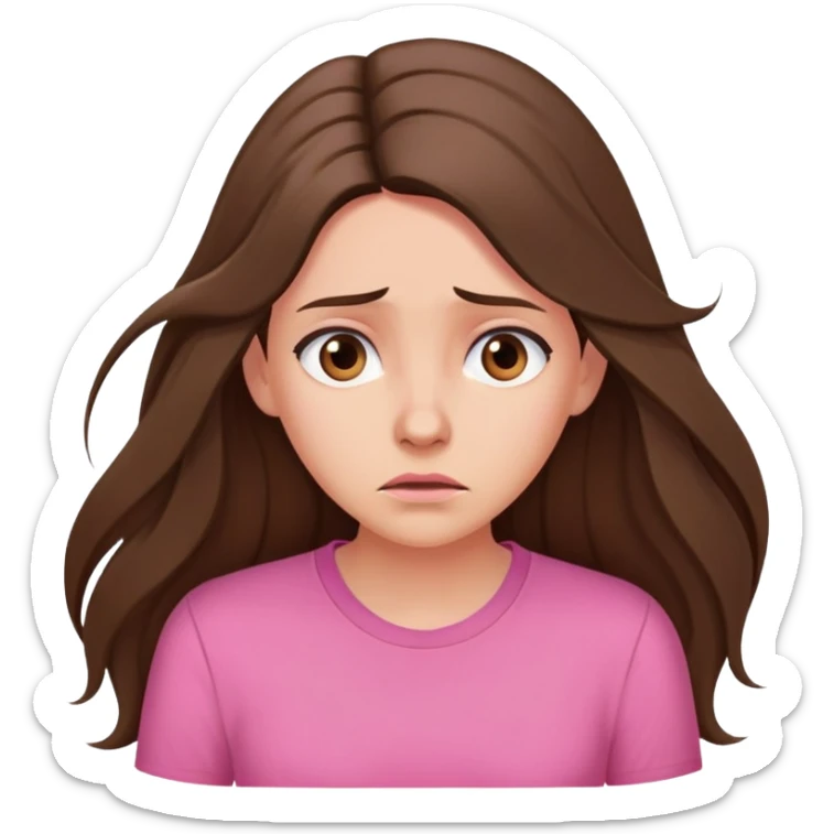 Very long hair Brunette with peachy skin worried with pink shirt  sticker