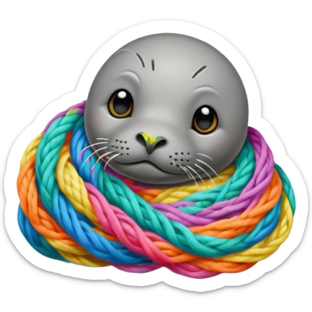 Realistic Seal (That you see his hole body) Stauck with his head in a fishing yarn in the ocean, with much colourful plastic floating around it sticker