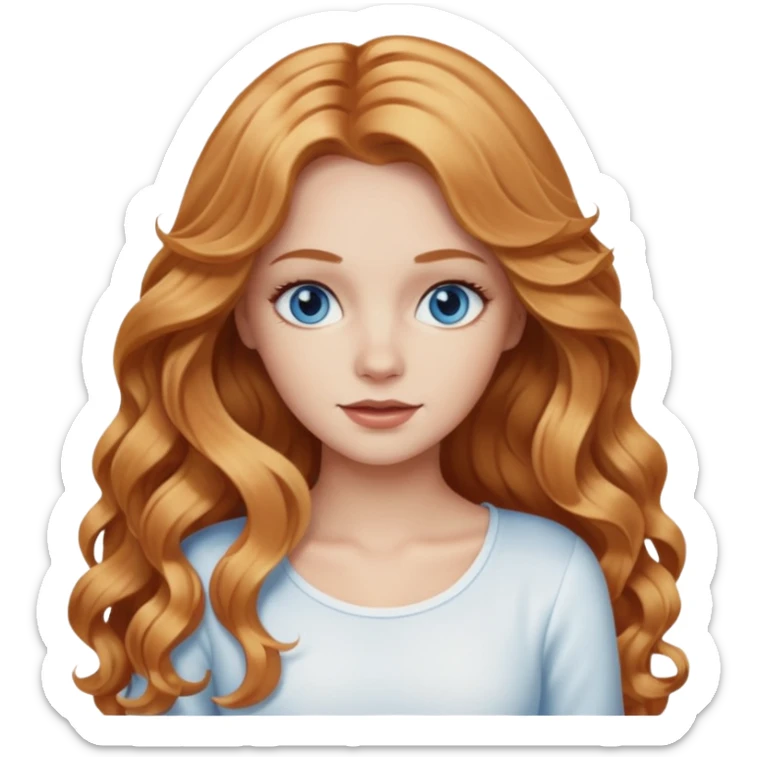 white girl with strawberry blonde supernlong wavy hair, white top  sticker