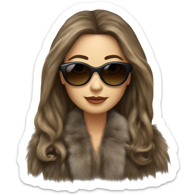 Beautiful realistic long hair light brunette mob wife with fur coat Sun Glasses sticker