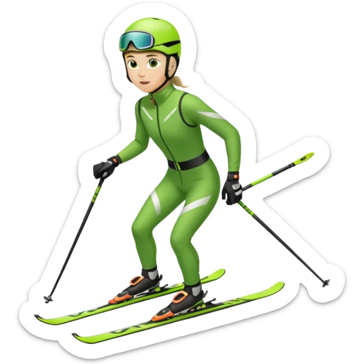 Xc ski racer in green and black clothing. Full body, classic skiing uphill sticker