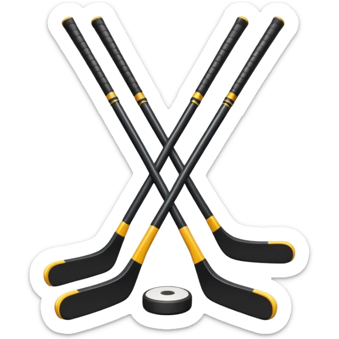 two hockey sticks crossing and a puck like the original apple hockey stick emoji sticker