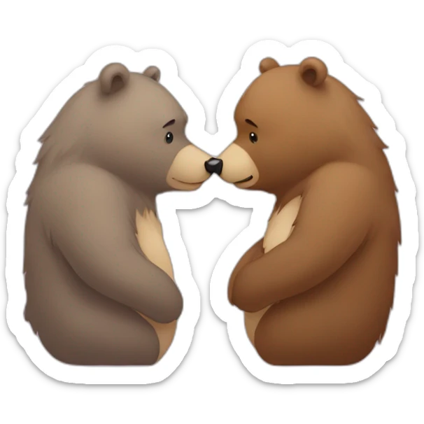 Female bear and male bear kissing, face only, with hearts above them sticker