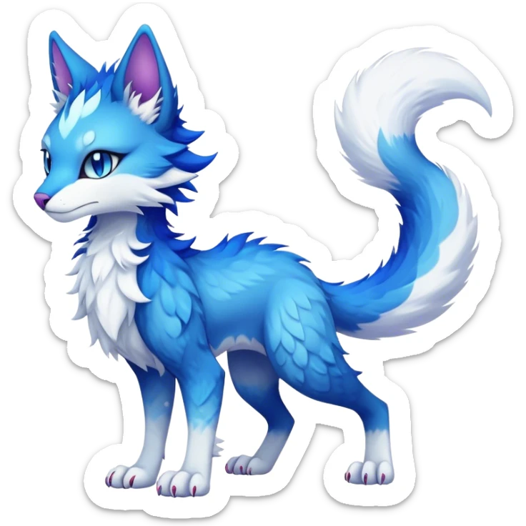 Kawaii dark colorful edgy fantasy ethereal feline-vernid-sergal-fursona animal creature with a tufted tail full body sticker